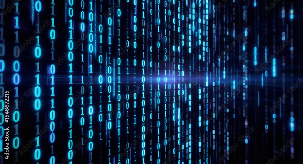 Aufkleber a backdrop of binary code with glowing blue lights, evoking a futuristic digital environment, genera