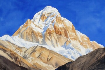 Majestic Mountain Peak Watercolor