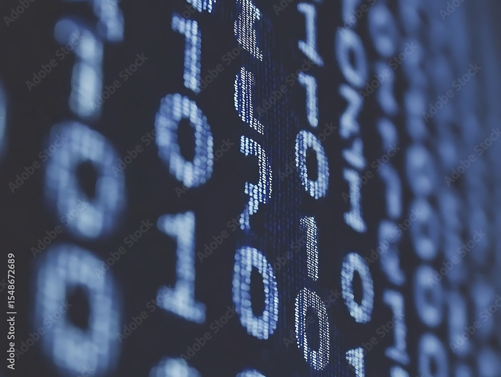 Fototapete binary code appears on a screen in a digital display