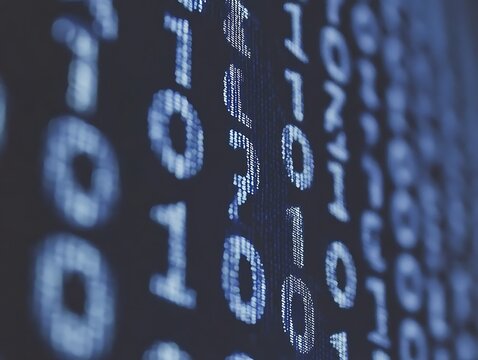 Binary code appears on a screen in a digital display