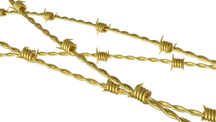 The Gold  barbed wire for war concept Png image  3d Rendering.