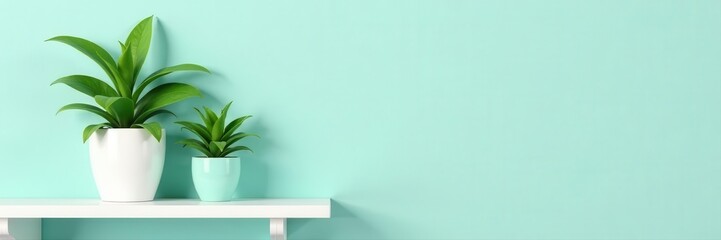Pastel turquoise wall, white shelf, succulent in ornate frame mockup, pastel, contemporary