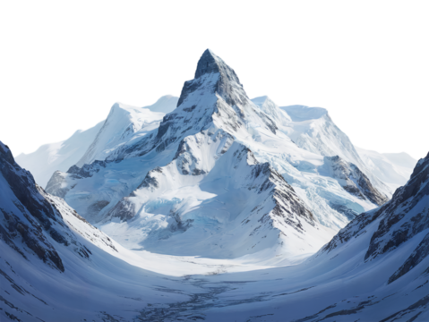Majestic winter mountain landscape with snow covered peaks ice on transparent background