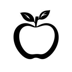 Solid icon of an apple fruit with a bold curved outline and leaf, ideal for nutrition, food, or wellness themes.