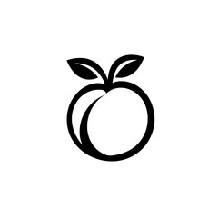 Outline icon of a peach with curved stem and dual leaves, symbolizing fresh organic fruit or healthy diet.