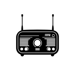 Detailed icon of an old-fashioned radio with dials and twin antennas, representing traditional audio broadcasting.