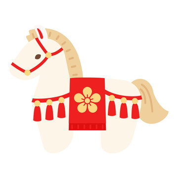 午の縁起物飾りの白い神馬イラスト
