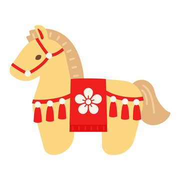 午の縁起物飾りの金色の神馬イラスト
