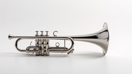 Obraz premium Silver Trumpet On White Studio Background