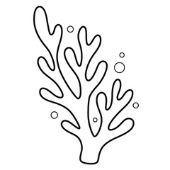 Obraz premium Cute coral under the sea black doodle outline.