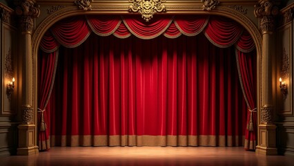Dramatic Red Theater Curtain and Stage