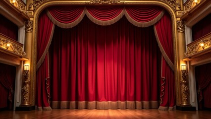 Theater Stage With Red Velvet Curtain