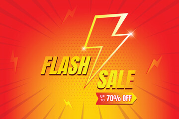 Flash Sale promotional sticker template. Flash Sales banner template design for social media and website. Sale promotion and advertising banner. Flash sale mnemonic with discount. Flash sale 70% off.