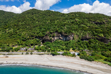 Aerial view of Baxian Cave located at Changbin Township, Taitung County, Taiwan