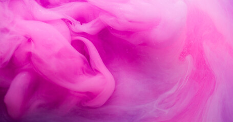 Color smoke blow. Pigment blend. Pink purple paint mixing cloud. Bright wave dye explosion fluid abstract background blur texture.