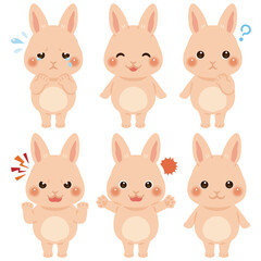ウサギのキャラクターイラスト　表情セット