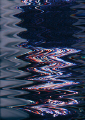 Static defect. Screen distortion. Blue pink black color analog noise vibration wave lines pattern...