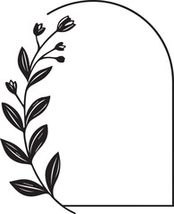 Black and White Floral Branch Design Element Half Circle Frame Botanical Illustration Simple Line Art Wedding Invitation Template Graphic Design