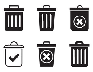 Trash Can Icons Delete, Recycle, and Restore Symbols for UI Design