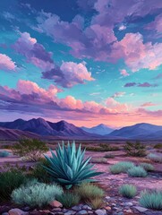 Desert landscape with agave