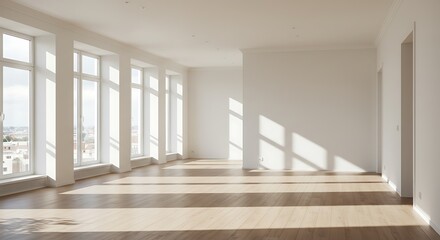 Luxury rich expensive free planning apartment interior in light colors. Stylish contemporary minimalistic design. Full of sun light