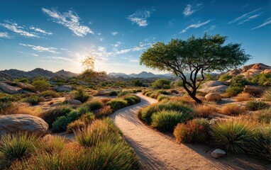Desert path at sunrise