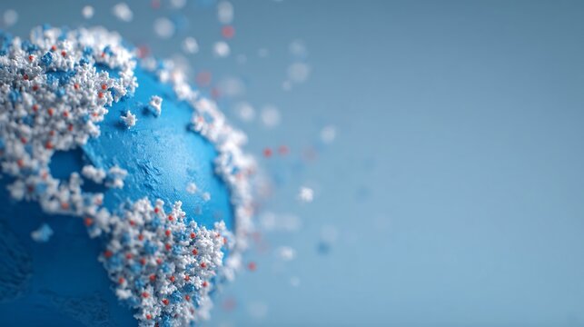 COVID-19 molecular structure overlay on blue Earth globe, public health emergency concept