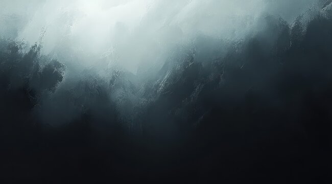 Misty, mountainous landscape