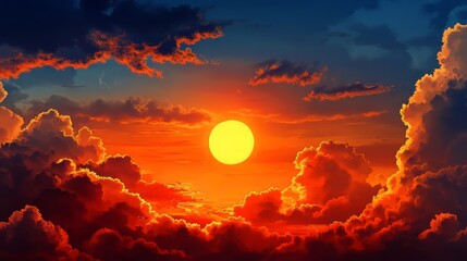 Fototapeta premium Simple sky background with clouds and sun