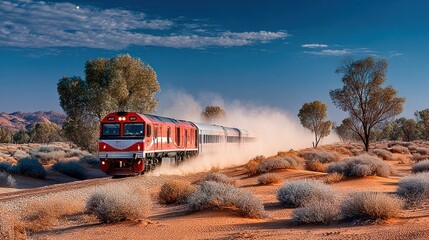 Desert train in the sunrise