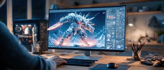Designer working on digital art