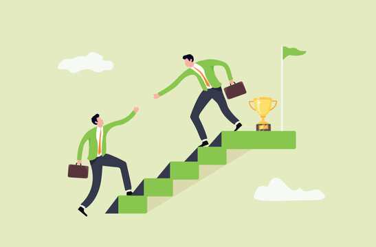 Smart and confident businessman climbs the ladder to the top to achieve goals or rewards. achieve or obtain business goals, reward concept.