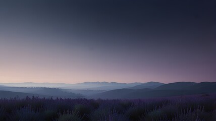 Serene lavender fields meet hazy mountains under a twilight sky breathtaking beauty unfolds