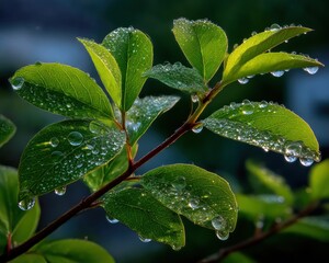 Dew-kissed leaves in sunlight