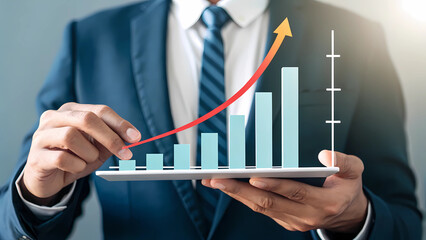 Business growth chart analysis and financial success strategy by professional businessman expert