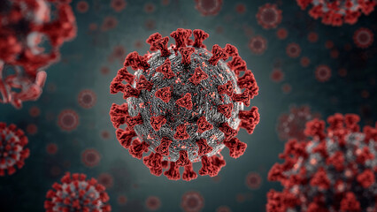 COVID-19 Microscopic View -  A high-resolution depiction of coronavirus particles, showcasing their intricate structures and evoking a sense of the microscopic world and global health.