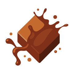 Melting Chocolate Splash with Cube  Dynamic Chocolate Vector Art on White Background