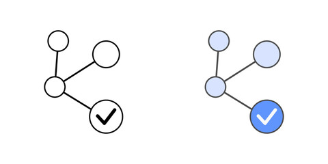 Network access approval icon with network symbol and check mark, in outline and color styles, ideal for illustrating granted connectivity, IT access permissions, and secure network authorization.