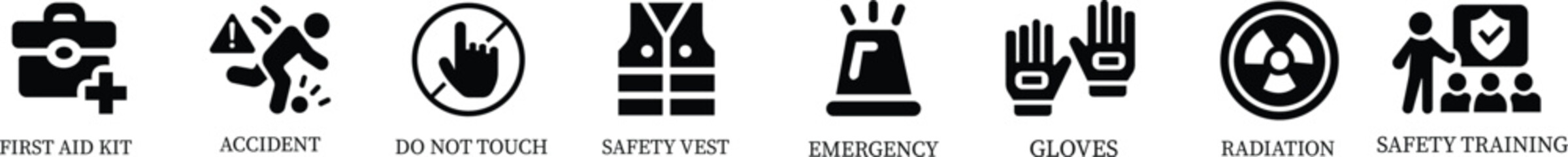 Work safety icon set.Warning sign safety first clip art collection for under construction.Obstacle vector illustration.Icon vector for safety and health at work with safety first.