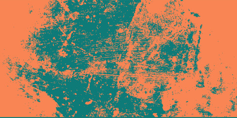 Gritty texture emerald brush strokes on mandarin background. Bold wavy brush strokes. Sand texture bg. Graffiti style trendy banner. Grunge dotted abstract wallpaper. Contemporary stipple effect.