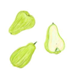 Green whole and half wax apples