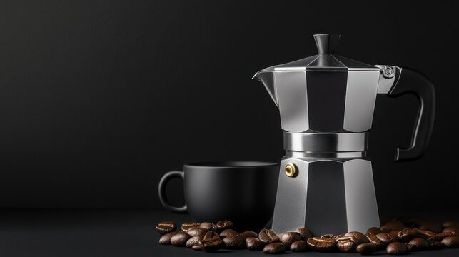 Stylish coffee maker and cup still life