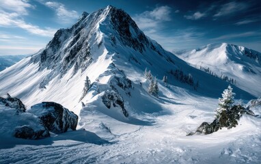 Snowy mountain peak panorama (1)