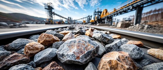 Quarry conveyor belt with rocks