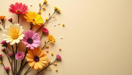 Naklejka premium Intricate arrangement of dried flora on beige backdrop , delicate, floral design, wellness