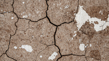 Fototapeta premium Cracked Surface - A close-up of a weathered, cracked surface, showing intricate patterns and textures of age and erosion.