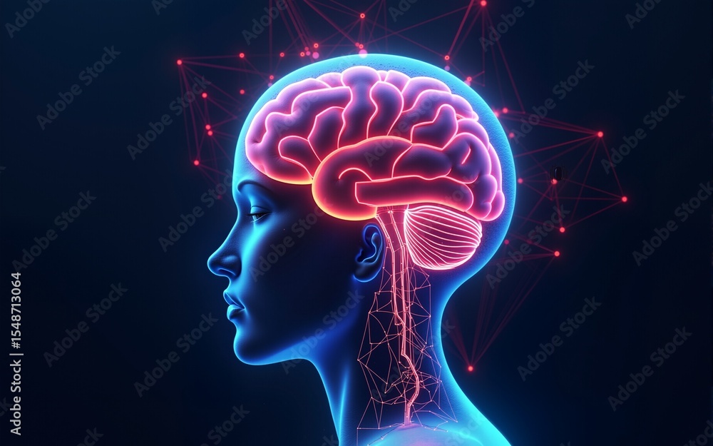 Poster ai and computer brain. high technology, digital big data concept. neural network, blockchain cloud t