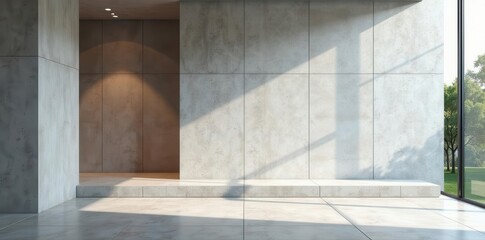 Obraz premium Sleek concrete walls, minimalist design, empty space , grey wall, lines