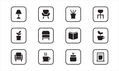 A collection of simple, black and white icons representing various home elements vector art on white