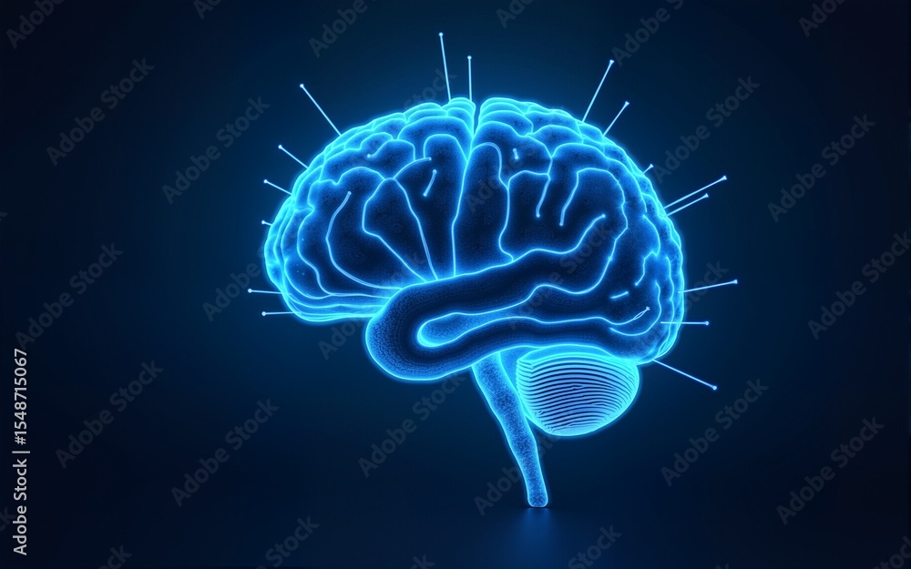 Poster a blue digital brain with glowing connections, representing the power of artificial intelligence and
